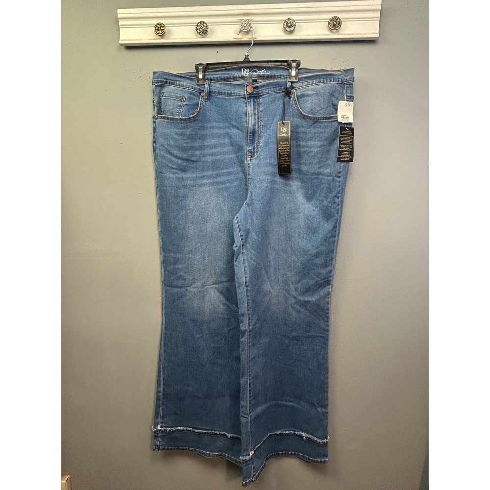 DG2 Diane Gilman Jeans Women 24WT Blue New Classic Stretch Wide Leg Frayed Hem